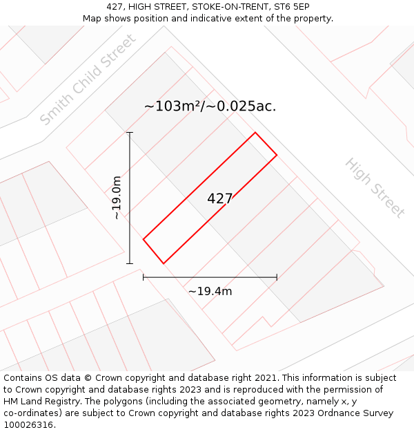427, HIGH STREET, STOKE-ON-TRENT, ST6 5EP: Plot and title map