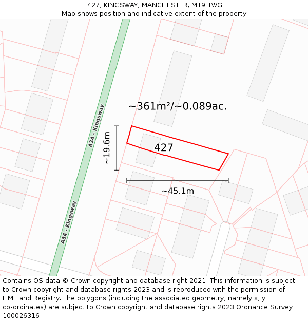 427, KINGSWAY, MANCHESTER, M19 1WG: Plot and title map