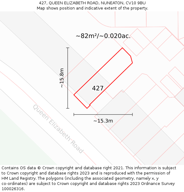 427, QUEEN ELIZABETH ROAD, NUNEATON, CV10 9BU: Plot and title map