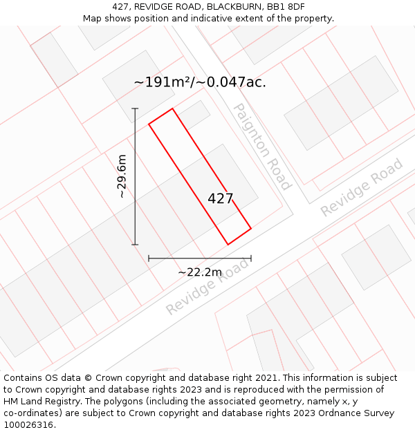 427, REVIDGE ROAD, BLACKBURN, BB1 8DF: Plot and title map