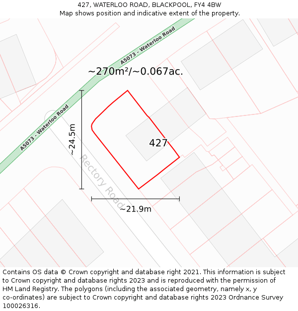 427, WATERLOO ROAD, BLACKPOOL, FY4 4BW: Plot and title map
