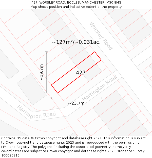 427, WORSLEY ROAD, ECCLES, MANCHESTER, M30 8HG: Plot and title map