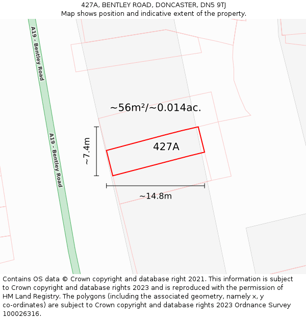 427A, BENTLEY ROAD, DONCASTER, DN5 9TJ: Plot and title map