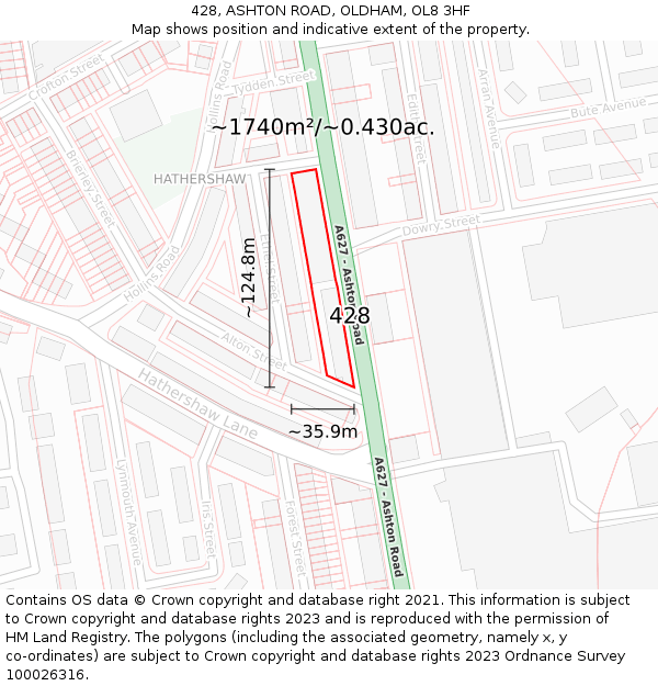 428, ASHTON ROAD, OLDHAM, OL8 3HF: Plot and title map