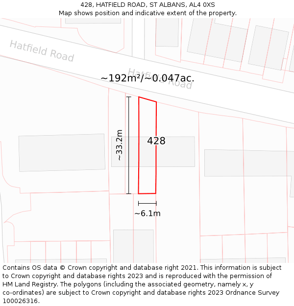 428, HATFIELD ROAD, ST ALBANS, AL4 0XS: Plot and title map