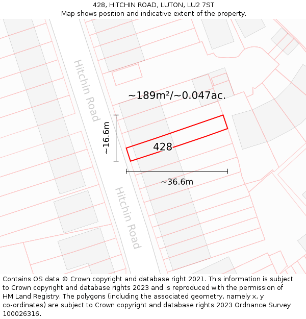 428, HITCHIN ROAD, LUTON, LU2 7ST: Plot and title map