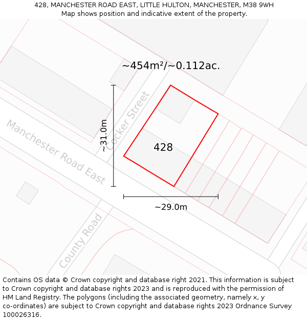 428, MANCHESTER ROAD EAST, LITTLE HULTON, MANCHESTER, M38 9WH: Plot and title map