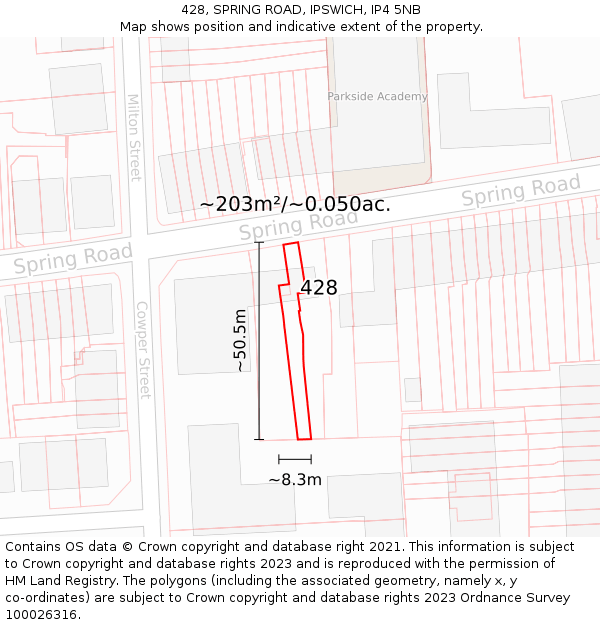 428, SPRING ROAD, IPSWICH, IP4 5NB: Plot and title map
