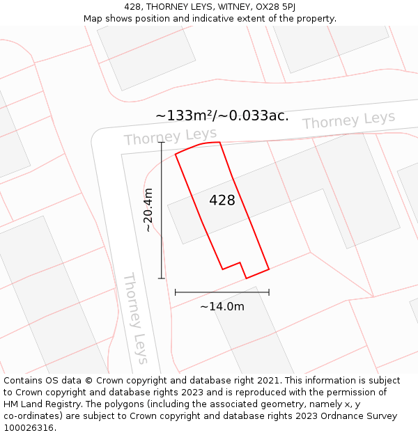 428, THORNEY LEYS, WITNEY, OX28 5PJ: Plot and title map