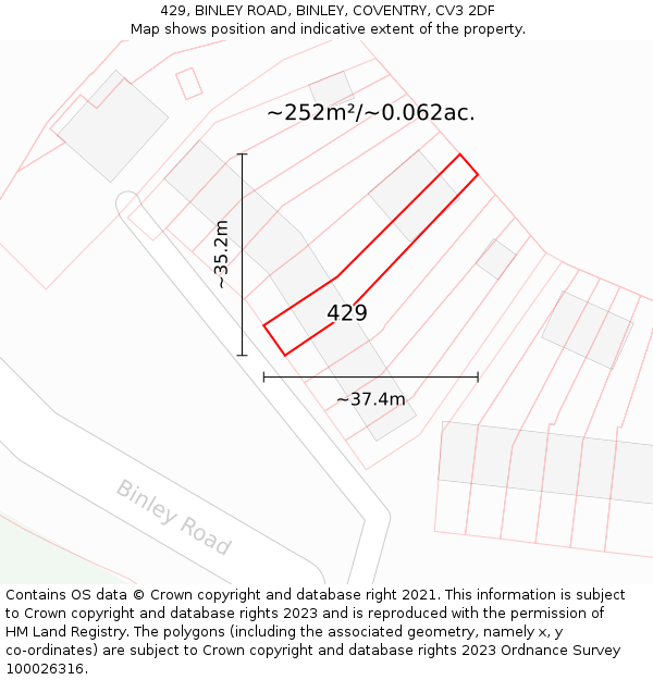 429, BINLEY ROAD, BINLEY, COVENTRY, CV3 2DF: Plot and title map