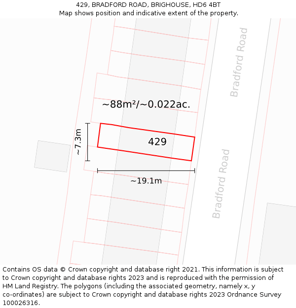 429, BRADFORD ROAD, BRIGHOUSE, HD6 4BT: Plot and title map