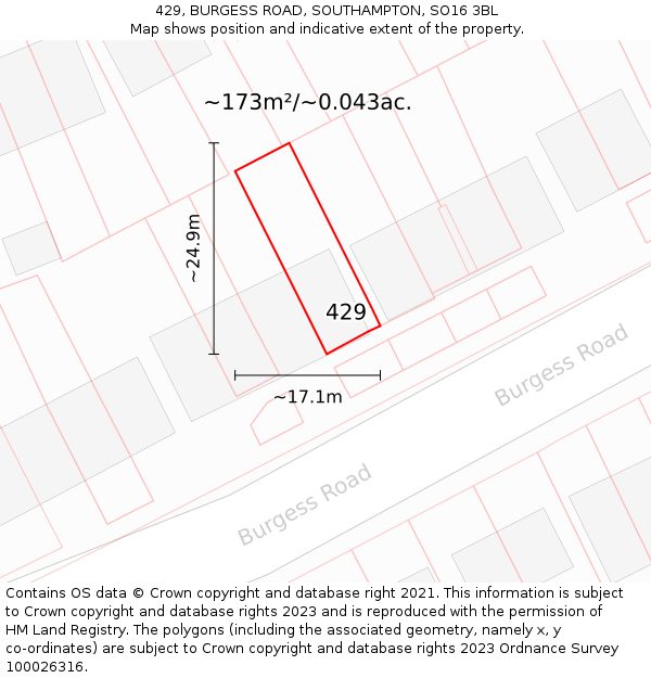 429, BURGESS ROAD, SOUTHAMPTON, SO16 3BL: Plot and title map