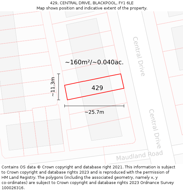 429, CENTRAL DRIVE, BLACKPOOL, FY1 6LE: Plot and title map
