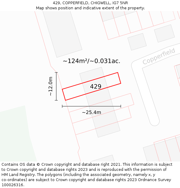 429, COPPERFIELD, CHIGWELL, IG7 5NR: Plot and title map