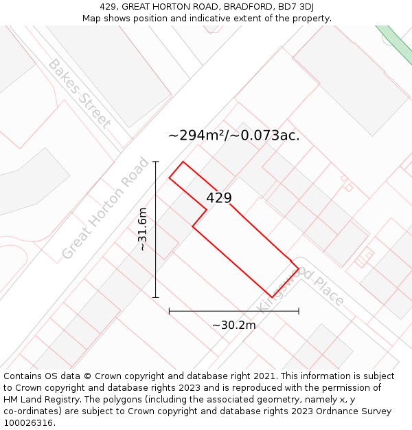 429, GREAT HORTON ROAD, BRADFORD, BD7 3DJ: Plot and title map