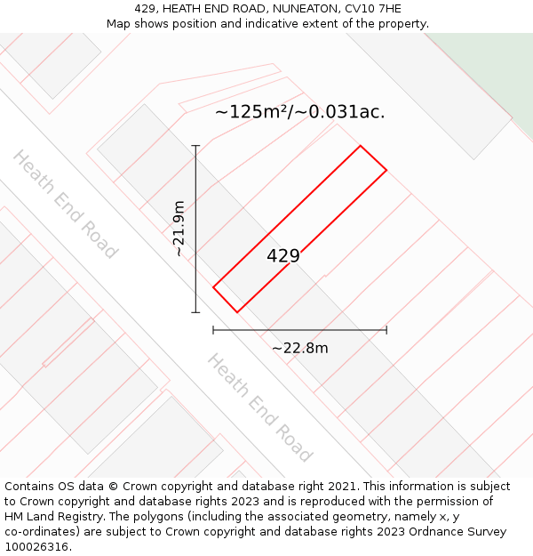 429, HEATH END ROAD, NUNEATON, CV10 7HE: Plot and title map