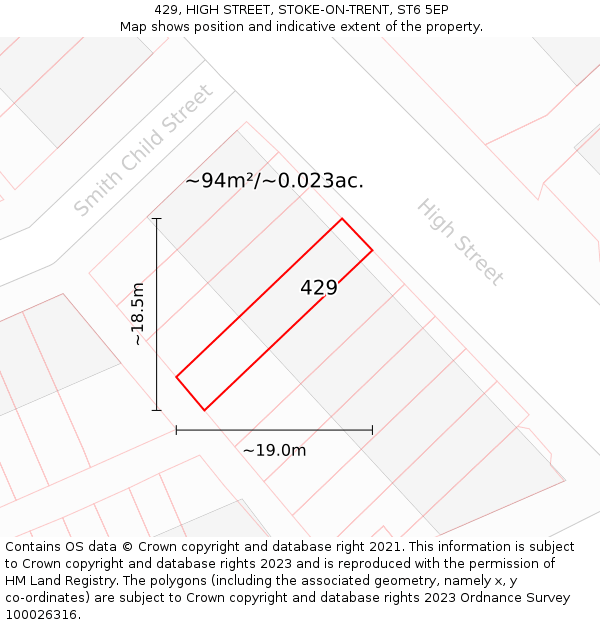 429, HIGH STREET, STOKE-ON-TRENT, ST6 5EP: Plot and title map