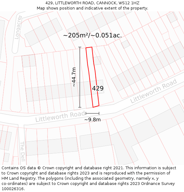 429, LITTLEWORTH ROAD, CANNOCK, WS12 1HZ: Plot and title map