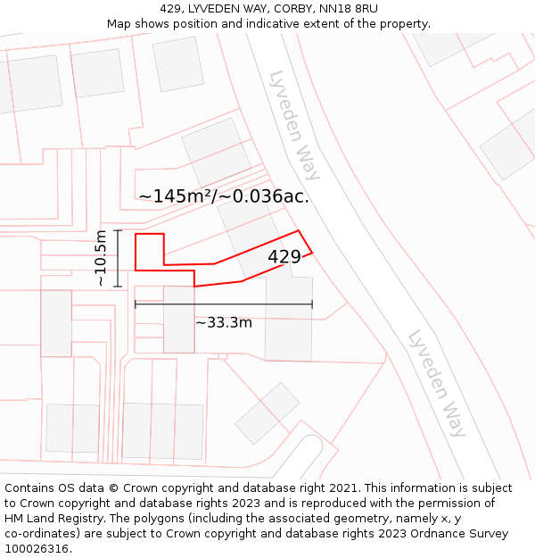 429, LYVEDEN WAY, CORBY, NN18 8RU: Plot and title map