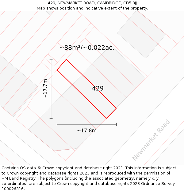 429, NEWMARKET ROAD, CAMBRIDGE, CB5 8JJ: Plot and title map