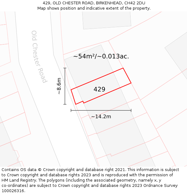 429, OLD CHESTER ROAD, BIRKENHEAD, CH42 2DU: Plot and title map
