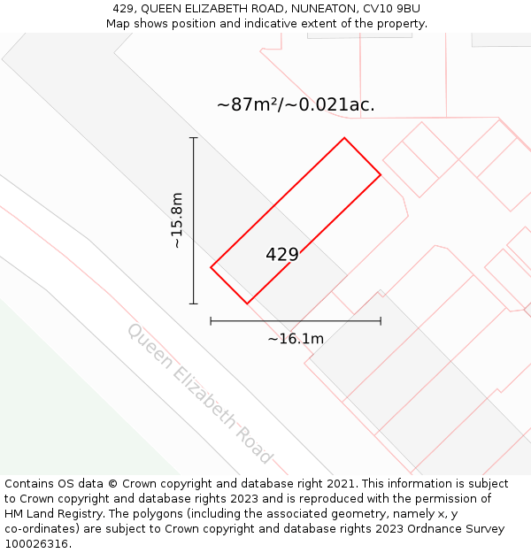 429, QUEEN ELIZABETH ROAD, NUNEATON, CV10 9BU: Plot and title map