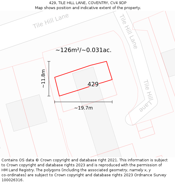429, TILE HILL LANE, COVENTRY, CV4 9DP: Plot and title map