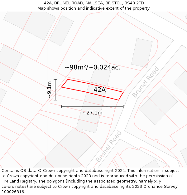 42A, BRUNEL ROAD, NAILSEA, BRISTOL, BS48 2FD: Plot and title map