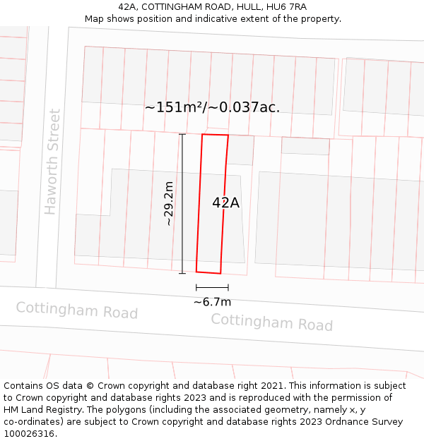 42A, COTTINGHAM ROAD, HULL, HU6 7RA: Plot and title map