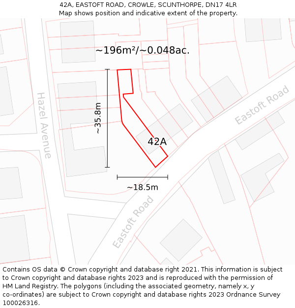 42A, EASTOFT ROAD, CROWLE, SCUNTHORPE, DN17 4LR: Plot and title map