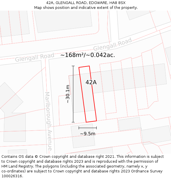42A, GLENGALL ROAD, EDGWARE, HA8 8SX: Plot and title map