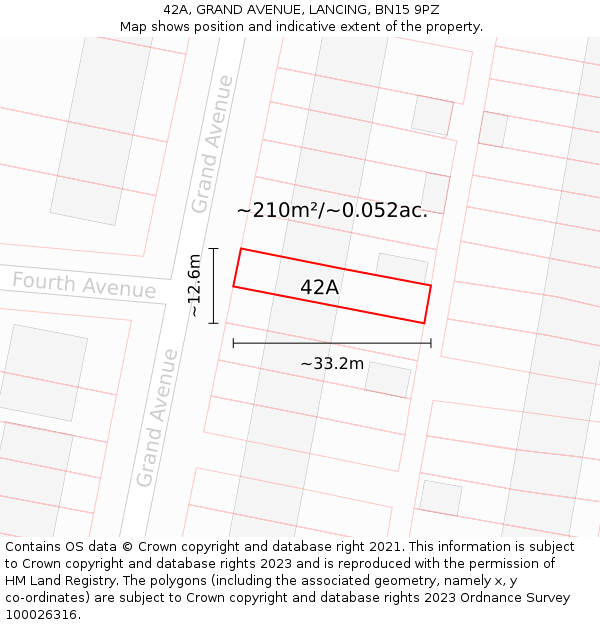 42A, GRAND AVENUE, LANCING, BN15 9PZ: Plot and title map