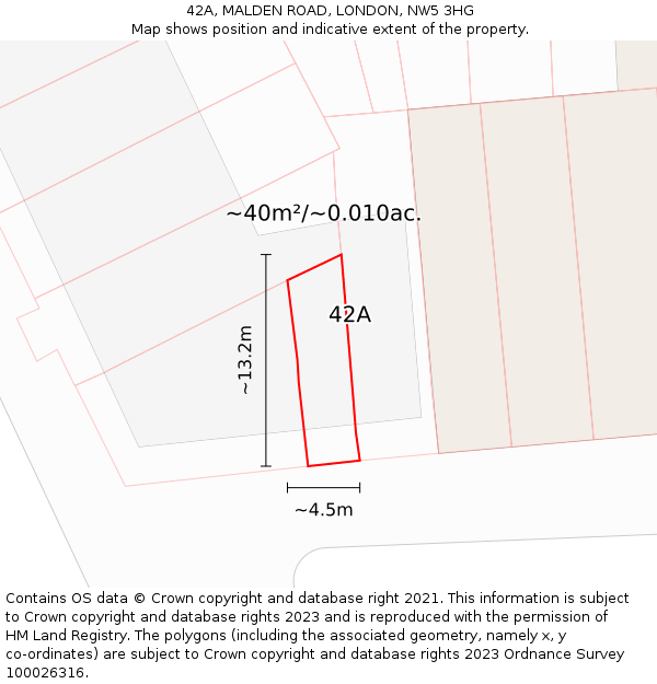 42A, MALDEN ROAD, LONDON, NW5 3HG: Plot and title map
