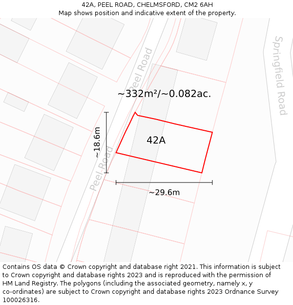 42A, PEEL ROAD, CHELMSFORD, CM2 6AH: Plot and title map