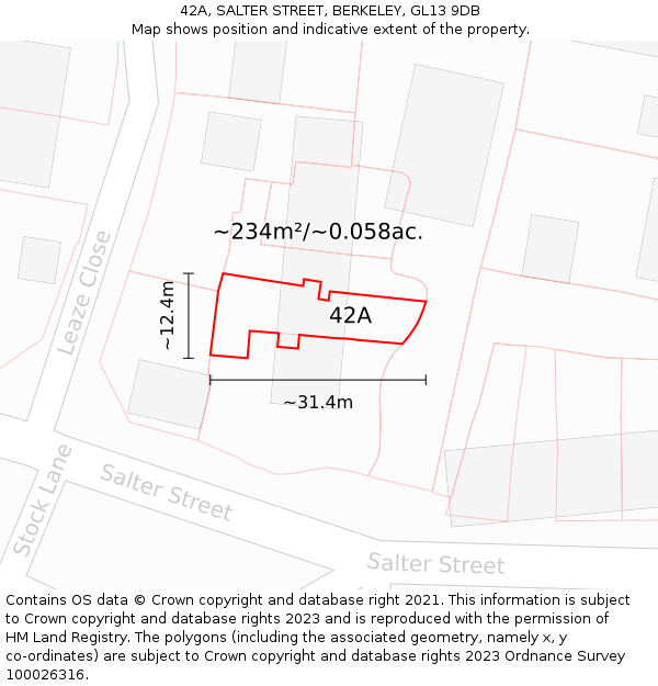 42A, SALTER STREET, BERKELEY, GL13 9DB: Plot and title map