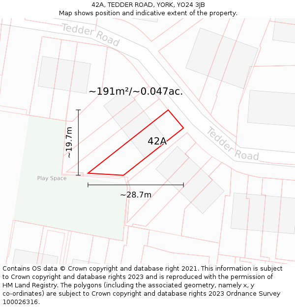 42A, TEDDER ROAD, YORK, YO24 3JB: Plot and title map