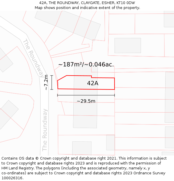 42A, THE ROUNDWAY, CLAYGATE, ESHER, KT10 0DW: Plot and title map