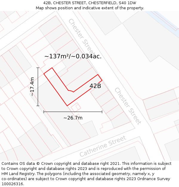 42B, CHESTER STREET, CHESTERFIELD, S40 1DW: Plot and title map