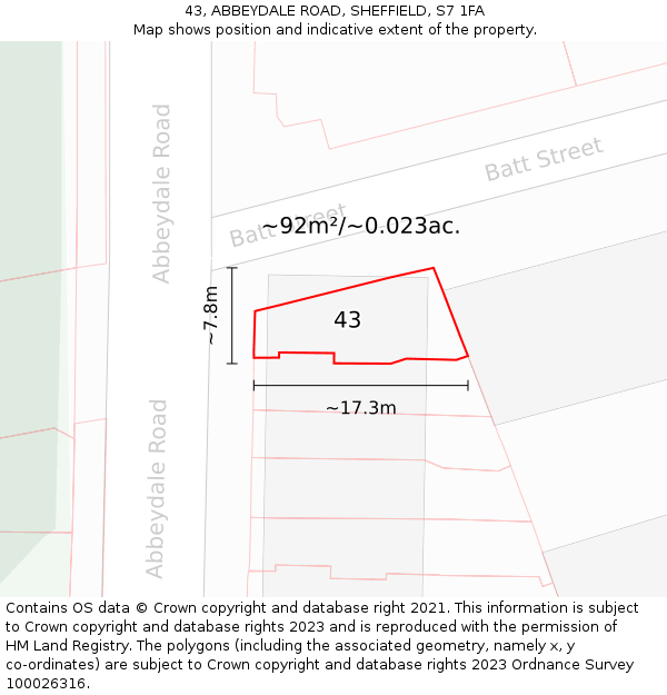 43, ABBEYDALE ROAD, SHEFFIELD, S7 1FA: Plot and title map