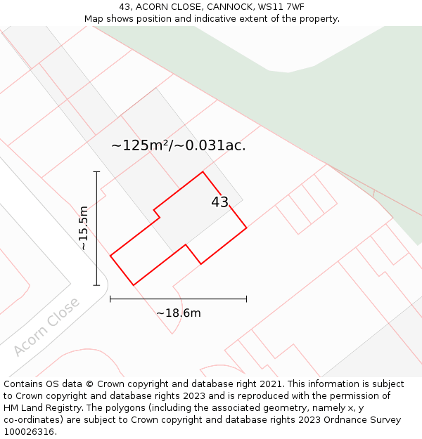 43, ACORN CLOSE, CANNOCK, WS11 7WF: Plot and title map