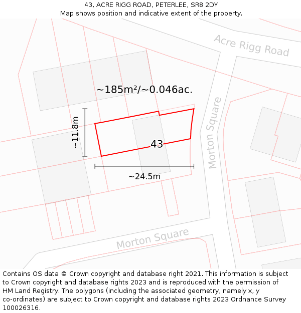 43, ACRE RIGG ROAD, PETERLEE, SR8 2DY: Plot and title map