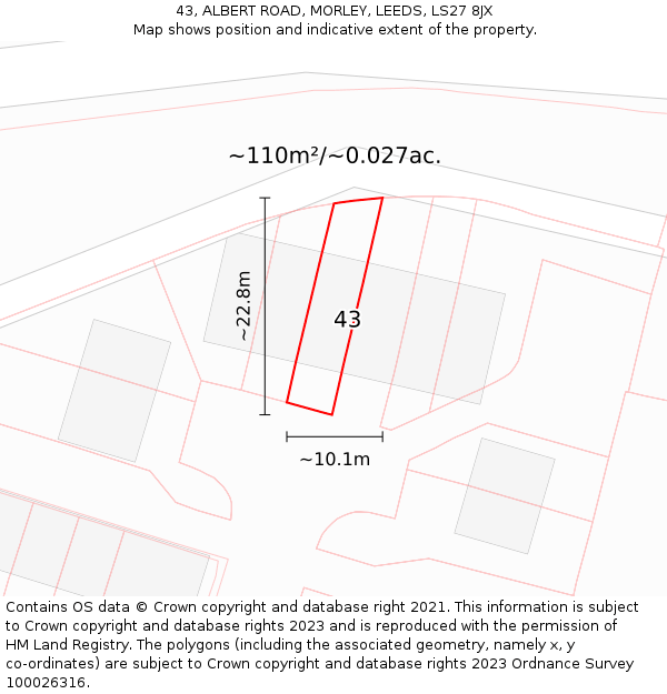 43, ALBERT ROAD, MORLEY, LEEDS, LS27 8JX: Plot and title map