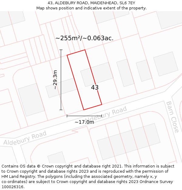 43, ALDEBURY ROAD, MAIDENHEAD, SL6 7EY: Plot and title map