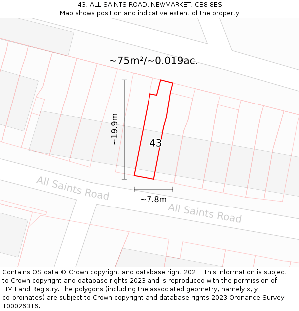 43, ALL SAINTS ROAD, NEWMARKET, CB8 8ES: Plot and title map