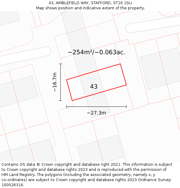 43, AMBLEFIELD WAY, STAFFORD, ST16 1SU: Plot and title map