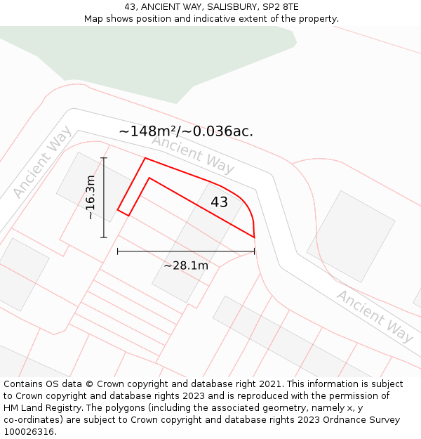 43, ANCIENT WAY, SALISBURY, SP2 8TE: Plot and title map