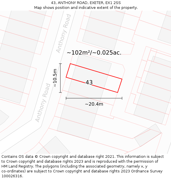 43, ANTHONY ROAD, EXETER, EX1 2SS: Plot and title map