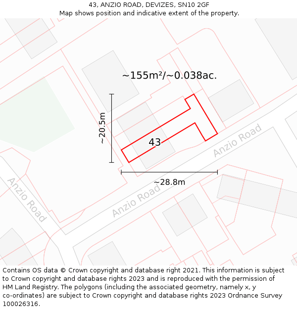 43, ANZIO ROAD, DEVIZES, SN10 2GF: Plot and title map