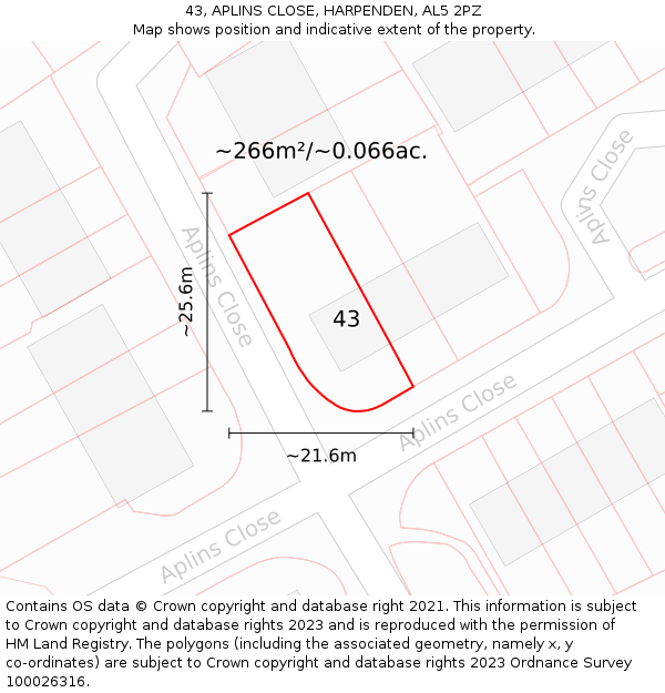 43, APLINS CLOSE, HARPENDEN, AL5 2PZ: Plot and title map