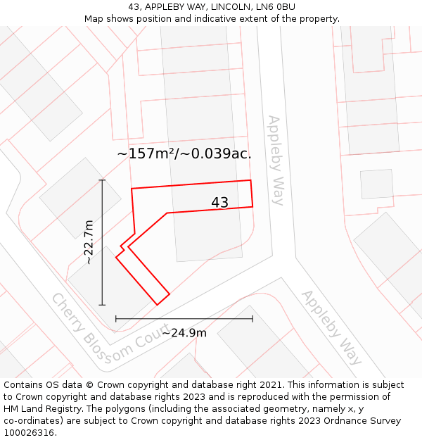 43, APPLEBY WAY, LINCOLN, LN6 0BU: Plot and title map